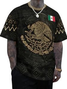 Mexico Eagle Emblem Aztec Pattern Tee