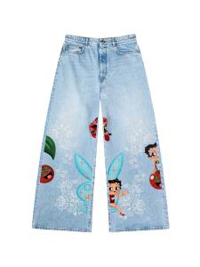 Betty Boop Cherry Print Wide Leg Jeans