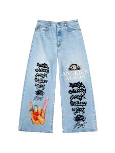Stussy Logo Graffiti Wide Leg Jeans